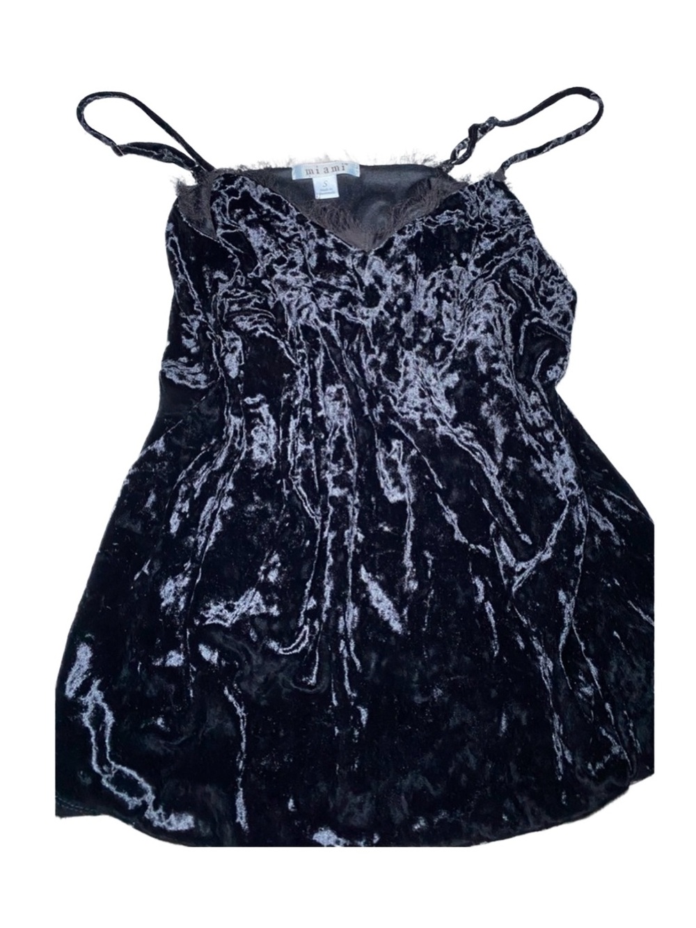 Miami Women’s Feather Cami Tank Top Black Crushed Velvet Burnout Fairy Whimsical